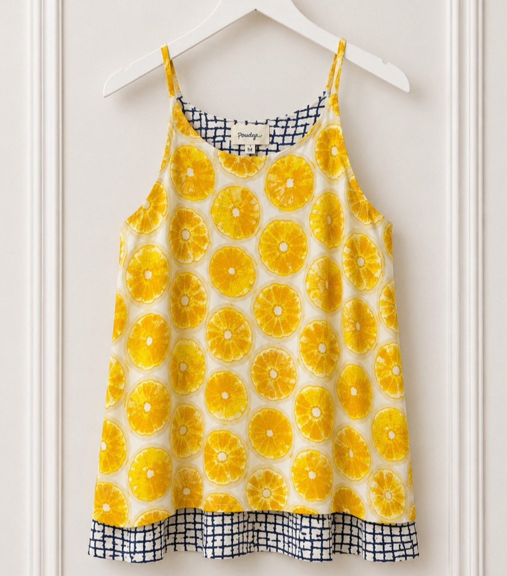 Anthropologie Porridge MED Lemon Yellow Citrus Layered Swing Slit Back Tank Top
